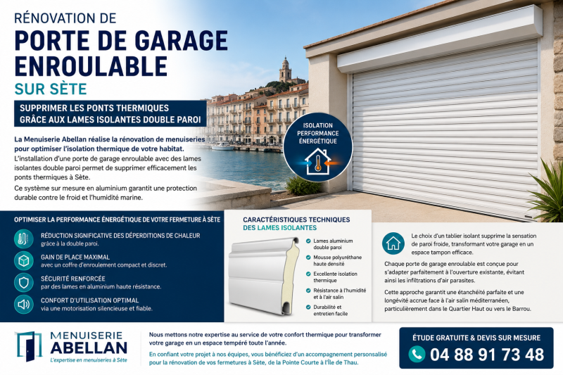 Rénovation de porte de garage enroulable sur Sète : supprimer les ponts thermiques grâce aux lames isolantes double paroi